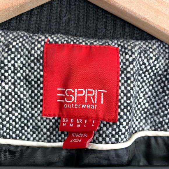 Esprit Wool Blend Tweed Peacoat Gray Button Zipper Front Lined Womens Medium - Picture 6 of 7